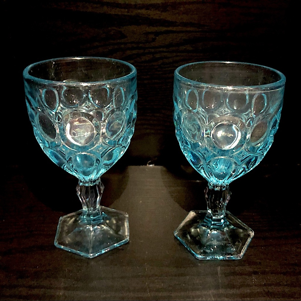 Vintage Fostoria Light Blue Moonstone Pair Goblets